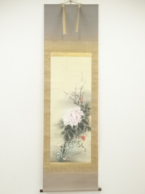 華光筆　四季花　肉筆絹本掛軸（中島清堂識箱）